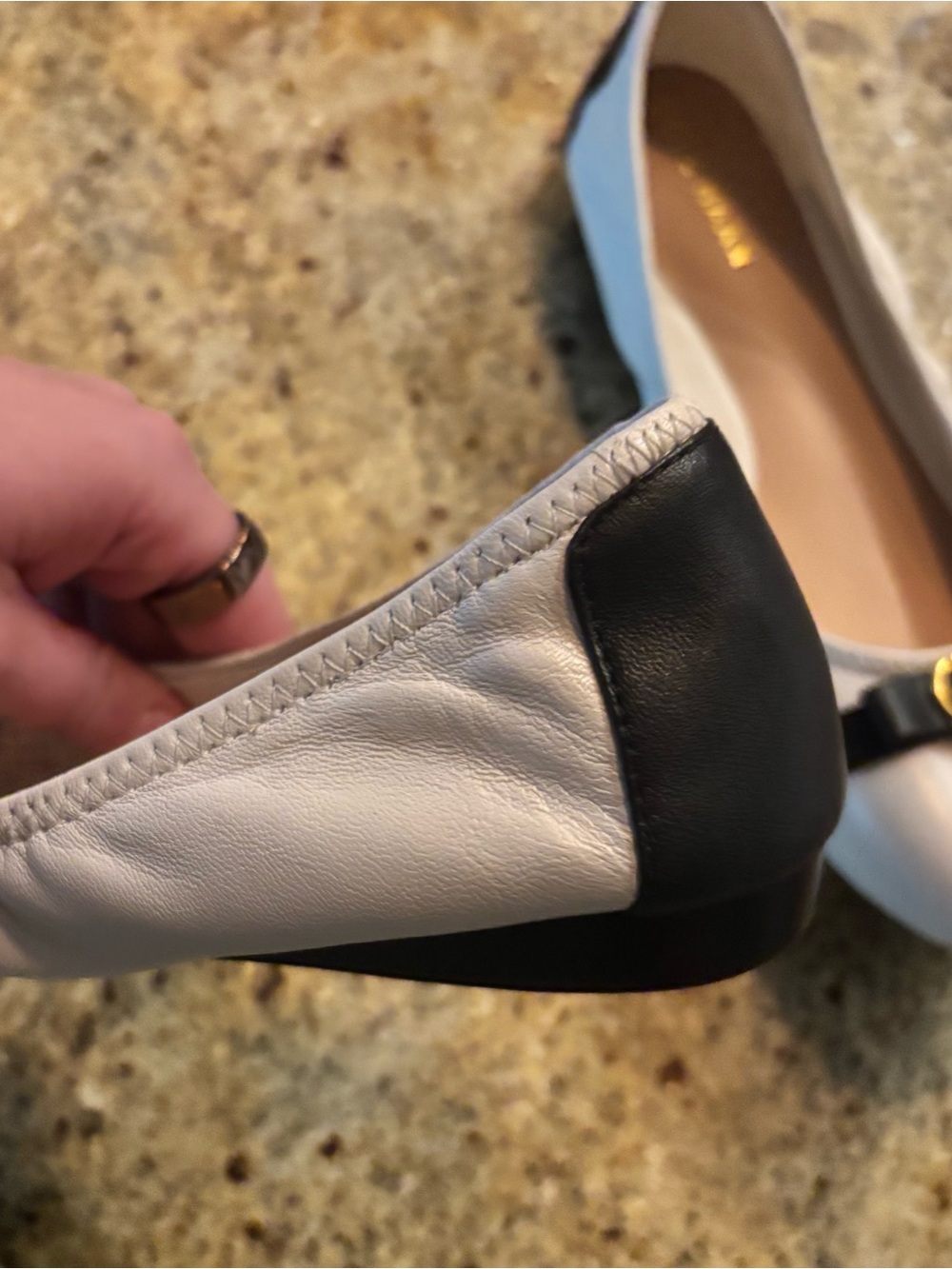 Cole Haan Tova Bow Ballet Flats Ivory Black Leather 8.5 - Picture 10 of 11